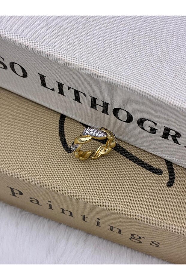 Gold Color Twisted Zircon Stone Special Series Adjustable Brass Ring T3