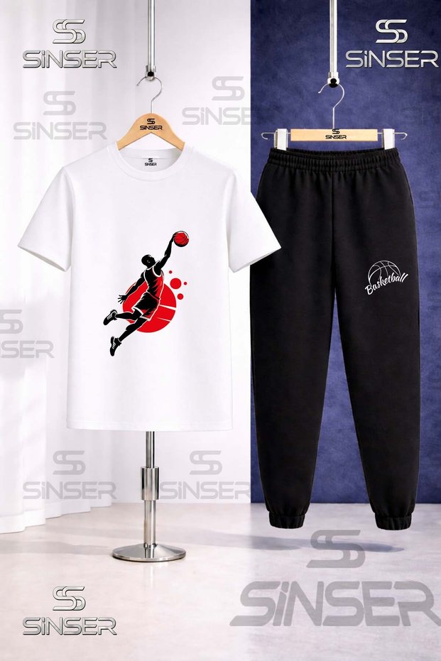 Children's Basketball Player Syh Red Printed T-Shirt Tracksuit Set