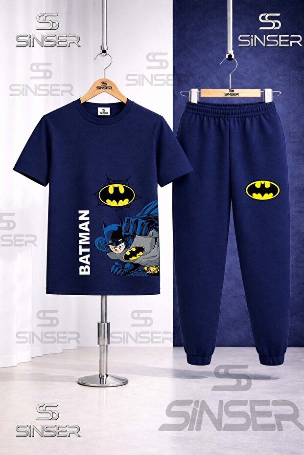 Children's Batman Side Punch Writing Byk Printed T-Shirt Tracksuit Set
