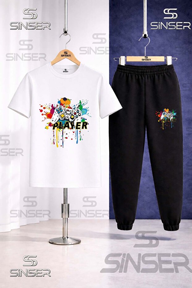 Children's Game on Player Colorful Printed T-Shirt Tracksuit Set
