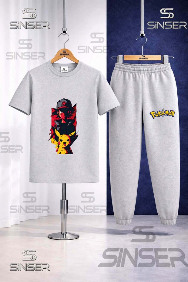 Children's Esli Pikhacu Syh Red Shadow Printed T-Shirt Tracksuit Set