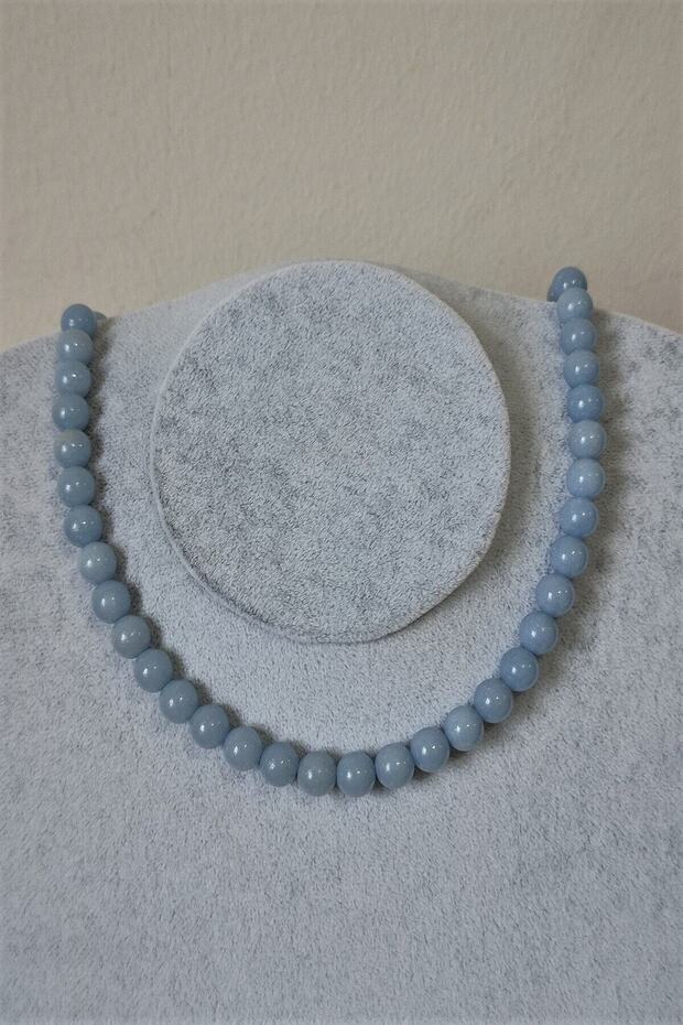 Certified 8 Mm Anjelite (Angel Stone) Natural Stone Necklace