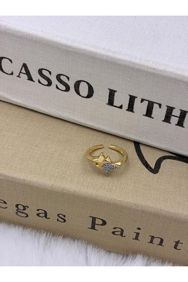 Gold Color North Star Zircon Stone Special Series Adjustable Brass Ring T3