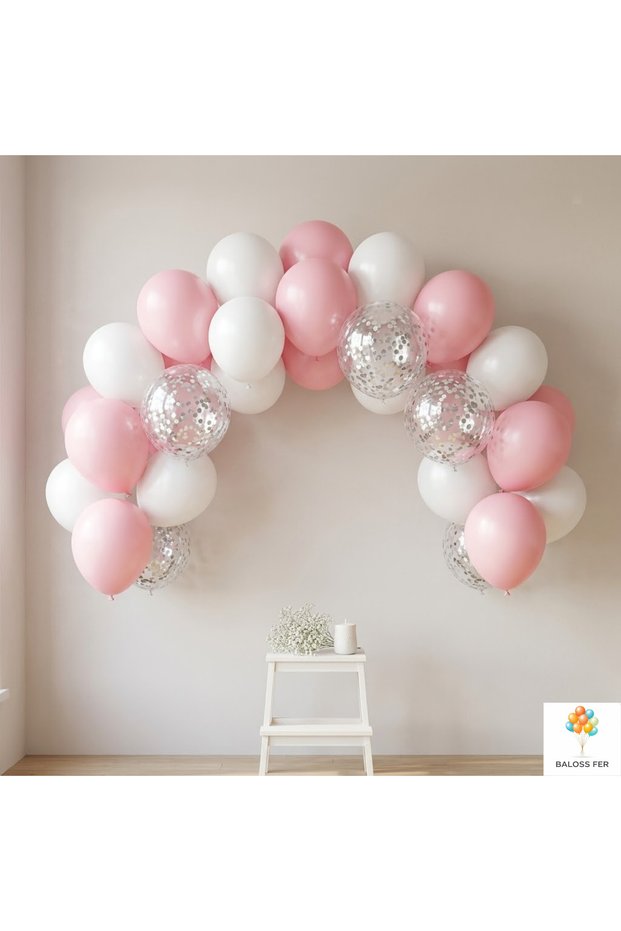 Pink and White Balloon Set 20-Piece Silver Confetti Transparent Balloon Birthday Party Decoration