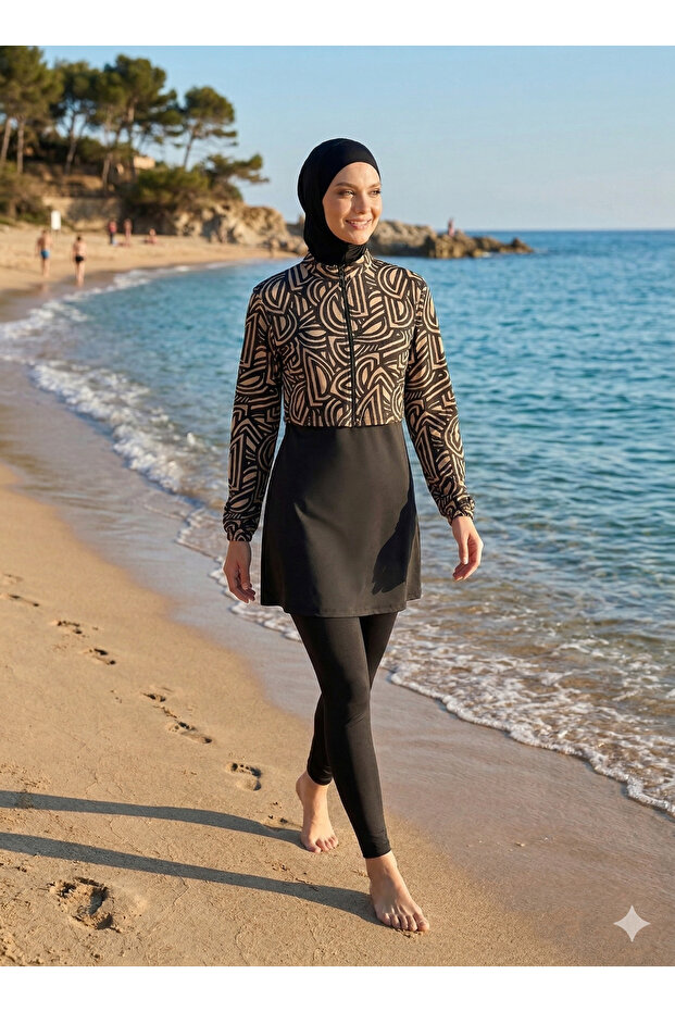 طقم سباحة نسائي من 4 قطع قابل للإزالة مع غطاء كامل للجسم