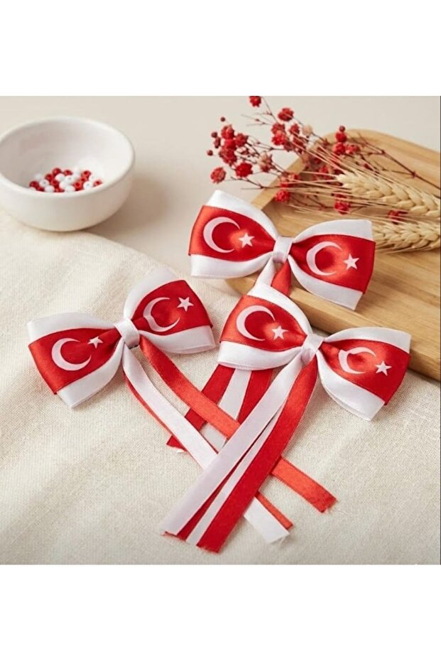 Moon Star Flag, April 23Rd, Eid Ribbon Hanging Bow with Moon Star Print, 11.5 cm Clip Buckle, 1 Pc.