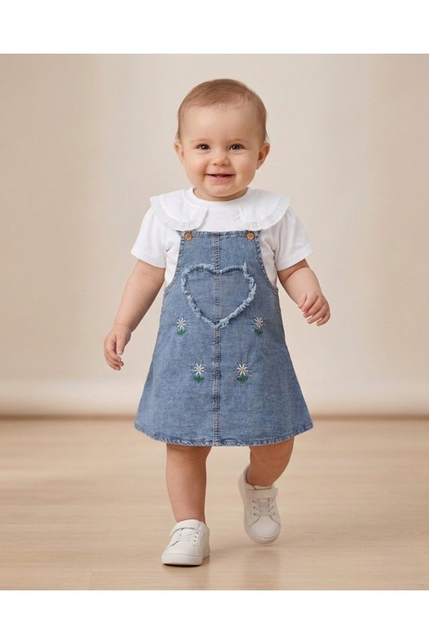 Baby Girl Summer Denim Gilet and T-Shirt 2-Piece Set, 6-9-12-18-24 Months Denim Clothes Holiday Set