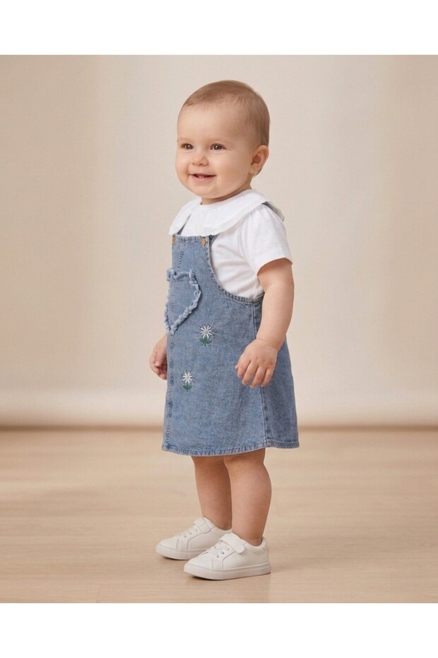Baby Girl Summer Denim Gilet and T-Shirt 2-Piece Set, 6-9-12-18-24 Months Denim Clothes Holiday Set