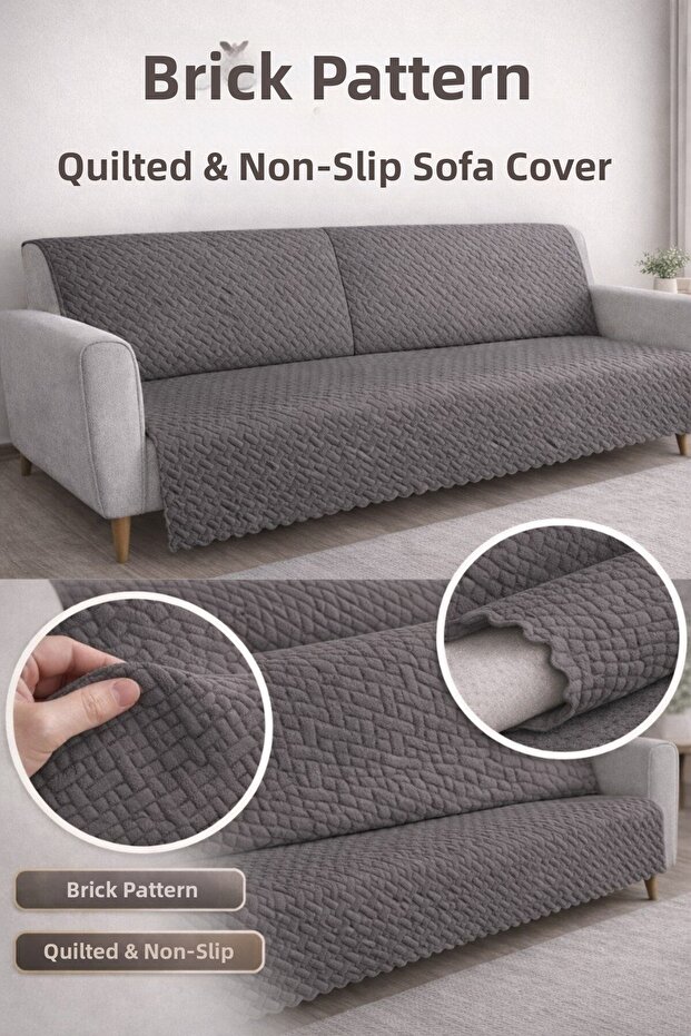 غطاء أريكة إسفنجي مضاد للانزلاق - مقاس 160x205 بنمط الطوب، مناسب للاستخدام في جميع الفصول، قابل للغسل في الغسالة.