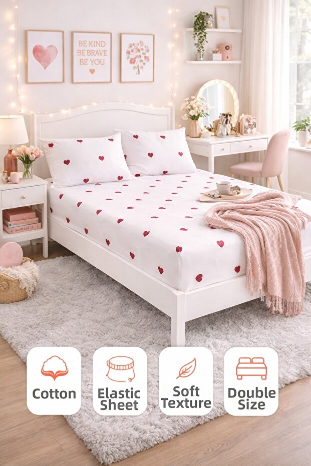 Vanilla Heart White Double Sheet Set - 1