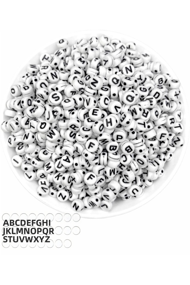 50Gr Letter Beads, 4X7Mm Flat Black Letter Beads on White (50Gr, ~375 Pieces)