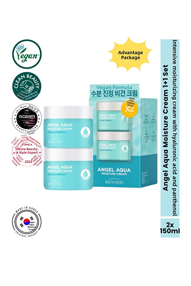 Angel Aqua Moisture Cream Moisturizing Soothing Cream Set Hyaluronic Acid Panthenol 2X150 ml