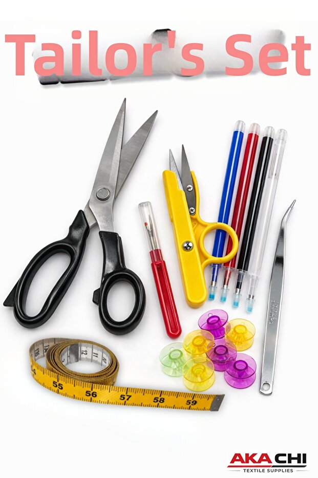 Professional Tailor's Set 7 Pieces Scissors, Tape Measure, Bobbin, Seam Ripper, Tweezers, Thread Cutter, Pencil Set