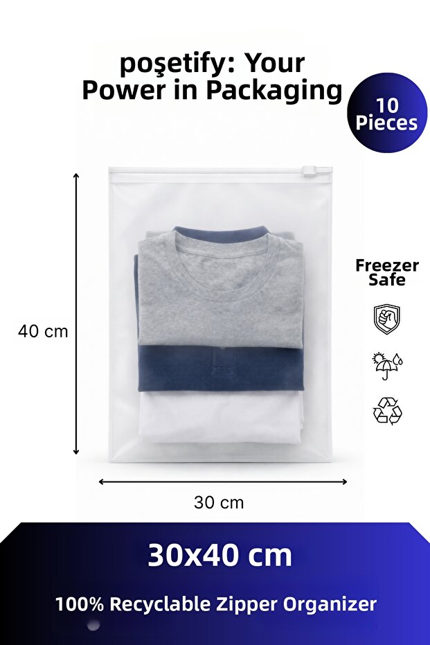 Zippered Organizer 30X40 cm | 10 Pieces | Transparent Storage and Clothing Organizer for Luggage
