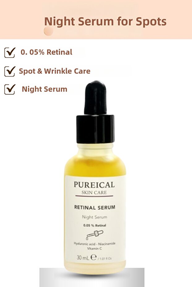 0.05% Retinal Night Serum, Anti-Blemish & Anti-Wrinkle Anti Aging Serum 30 ml