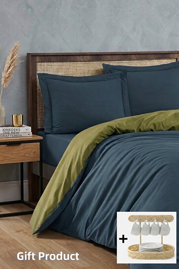 Double Duvet Cover Set Double Color Petrol/Green