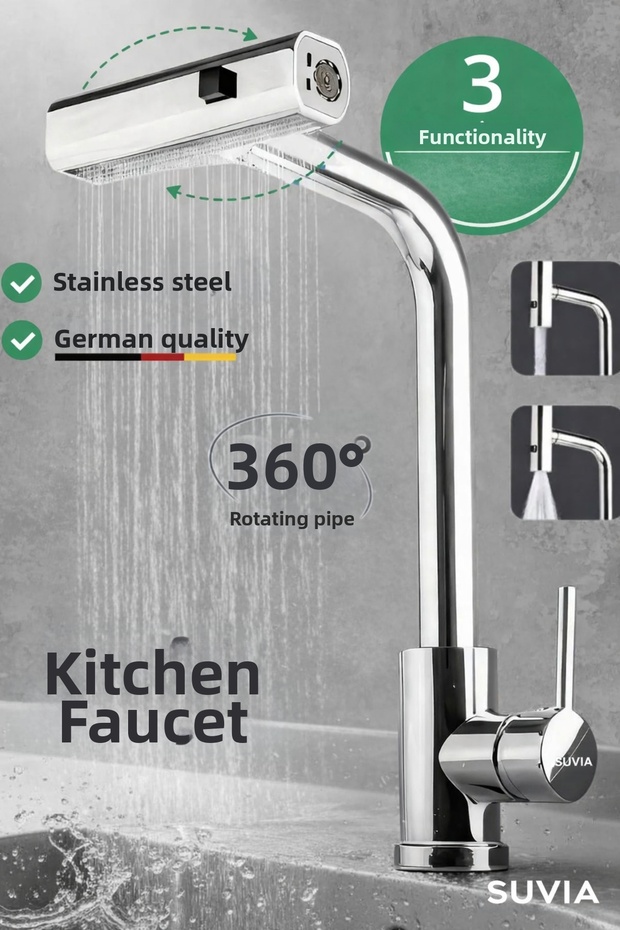 Kitchen Faucet 3 Functions 360 ° Swivel Extension Faucet with Stainless Steel Pull-Out Shower Head