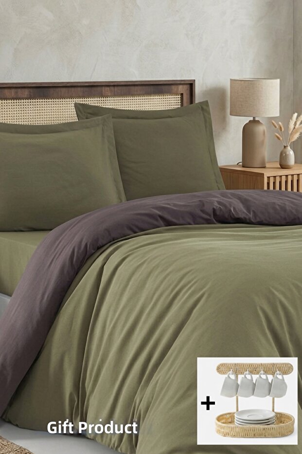 Double Duvet Cover Set Double Color Green-Brown
