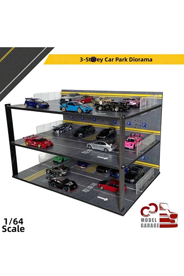 3 Floors Car Parking Lot Diorama 1/64 Scale Diorama Mockup Model Vehicle Display Shelf Stand Collectible Hobby