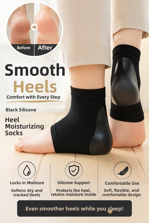 Black Silicone Heel Moisturizing Socks (1 Pair) | Anti-Stretch Mark & Intensive Moisture Care