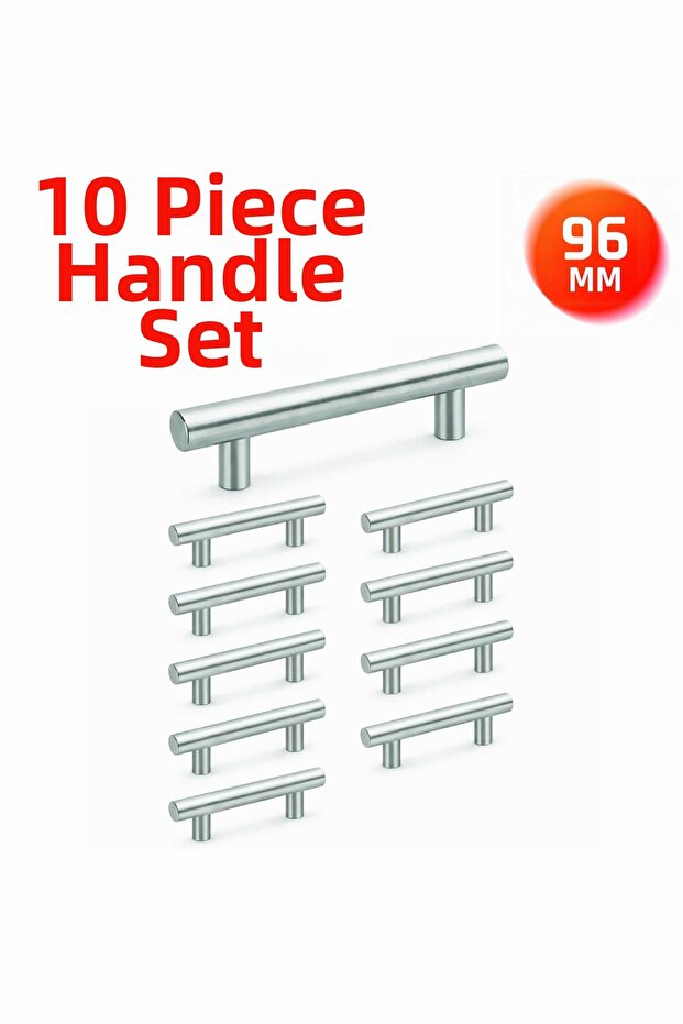 96 mm metal furniture handle - kitchen cabinet drawer handle, modern decorative handle set (10 pieces) inox