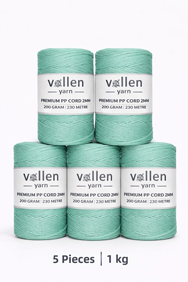 1000 Gr Polyester Macrame Thread, 2mm Set of 5, Macrame Thread, Supla Thread, Bag Thread, 1150 Meters, Water Green