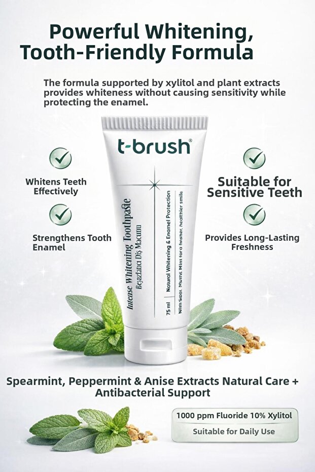 T-Brush Whitening Toothpaste 75ml – Effective for Daily Oral Care and Teeth Whitening, Anti-Plaque