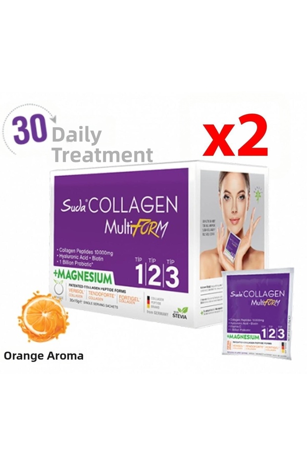 Multiform Type I,Ii,Iii Collagen+Magnesium+Probiotic Skin, Hair & Muscle Orange 15Gx30 Sachets