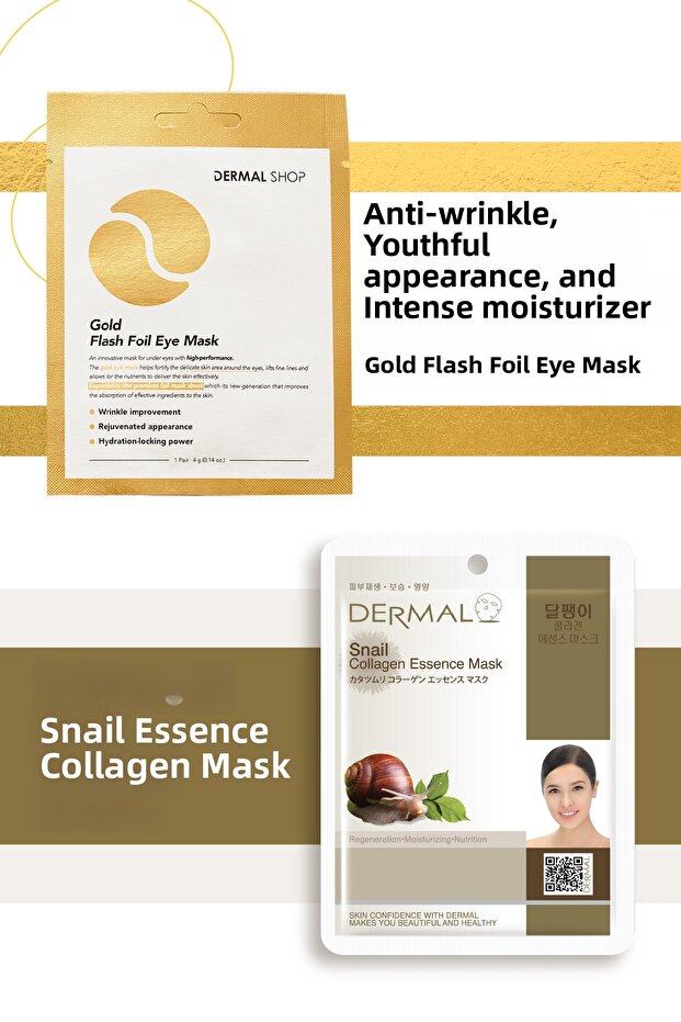 3-Layer Gold Eye Mask and Regenerating, Nourishing and Moisturizing Snail Extract Collagen Mask S