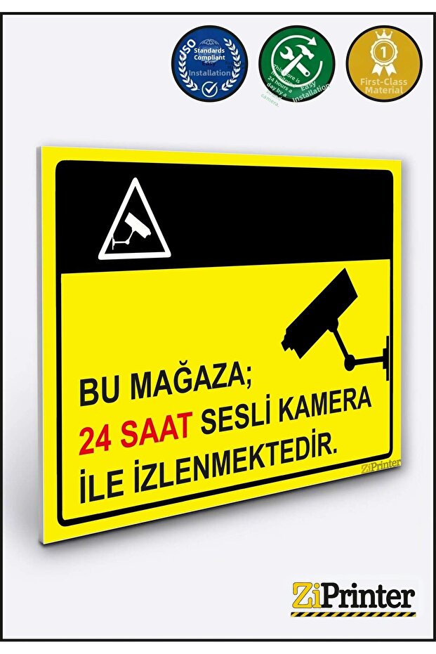 This Store Is Being Monitored 24 Hours a Day with Audio Camera Isg Warning Sign Dekota 35X50 cm