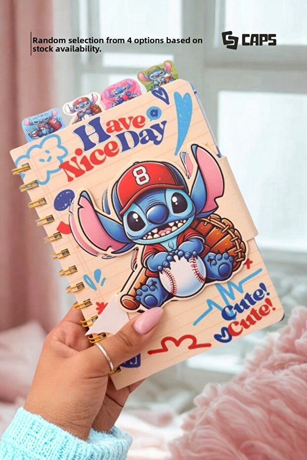 Stitch 3D Spiral Planner Notebook with Cover 13X18 cm | Snap Cover + Bookmark + 144 Page Agenda