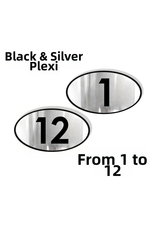 1 to 12 Ellipse Laser Black & Silver - Apartment Site -Apartment Hotel Office Door Number 10X7Cm