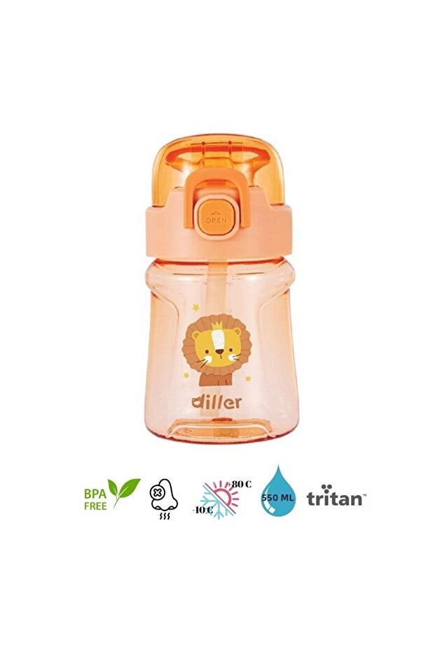Tritan Children's Water Bottle with Straw Orange 550 ml