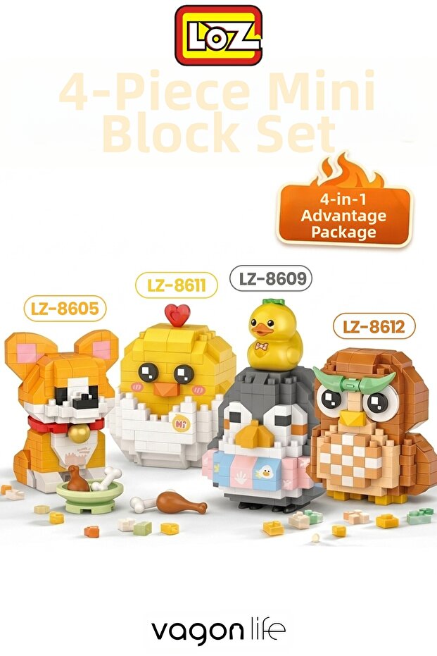 Loz Micro Block 4-Piece Cute Animal Set 4 Different Models Decorative Toy Building Set Building Block Set
