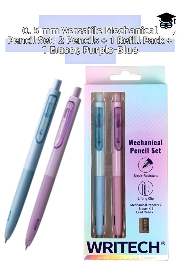 0.5 mm Versatile Tip Pencil Set 2 Pencils + 1 Pack of Tips + 1 Eraser Purple-Blue Wri̇tech