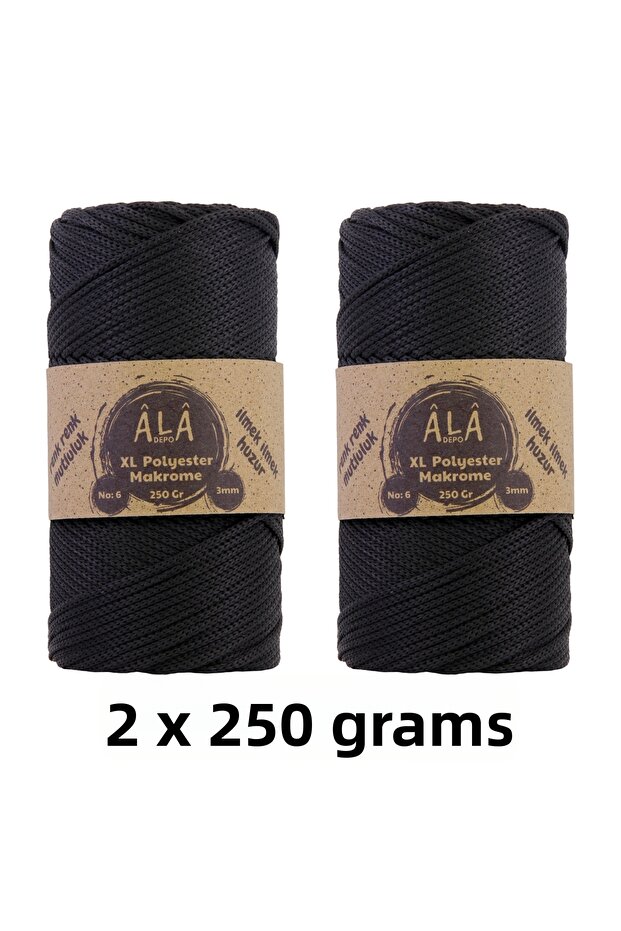قطعتين من حبل حقيبة البوليستر XL مكراميه رقم: 6 (سميك) 2x250 جرام (إجمالي 500 جرام)