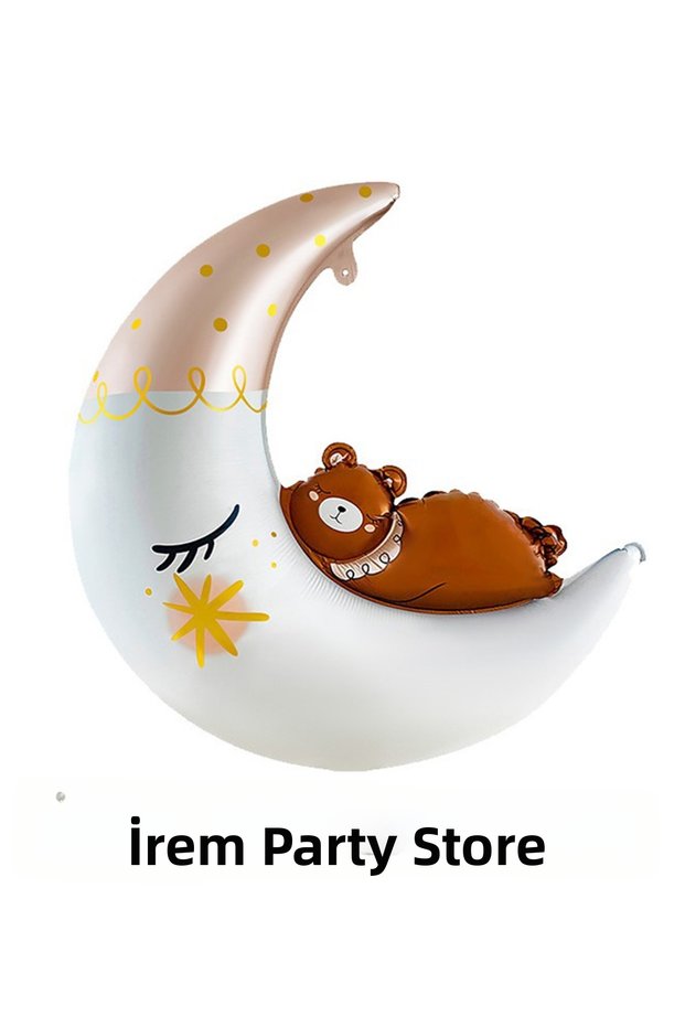 Moon Balloon with Teddy Bear Cute Bear Moon Grandfather Foil Balloon Birth Baby Shower Balloon 76X86