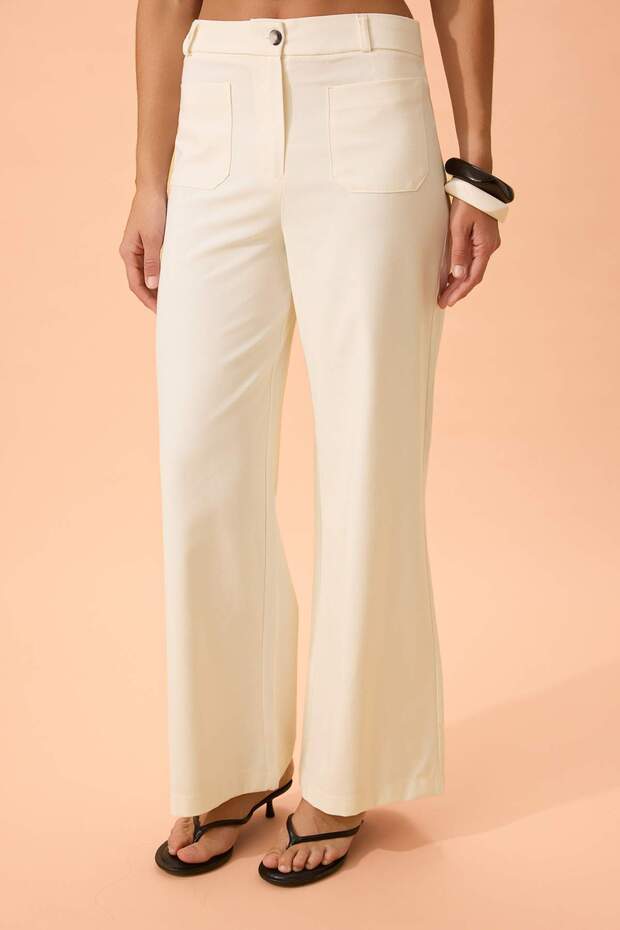 Beyaz Gabardin Cep Detaylı Pantolon TWOSS26PL00083 - 4