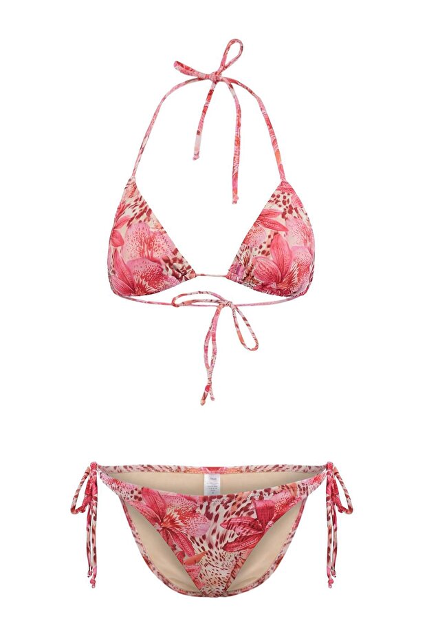 Çiçek Desenli Üçgen Bağlamalı Regular Bikini Takımı TBESS22BT0003 - 4