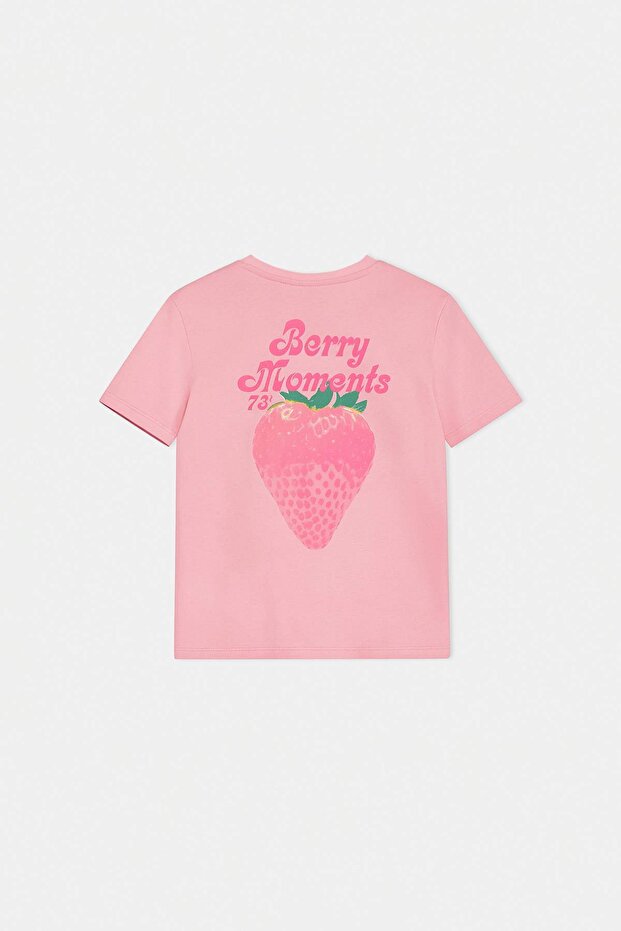 Lila-Pembe Baskılı Örme T-Shirt TKDSS26TS00027 - 10