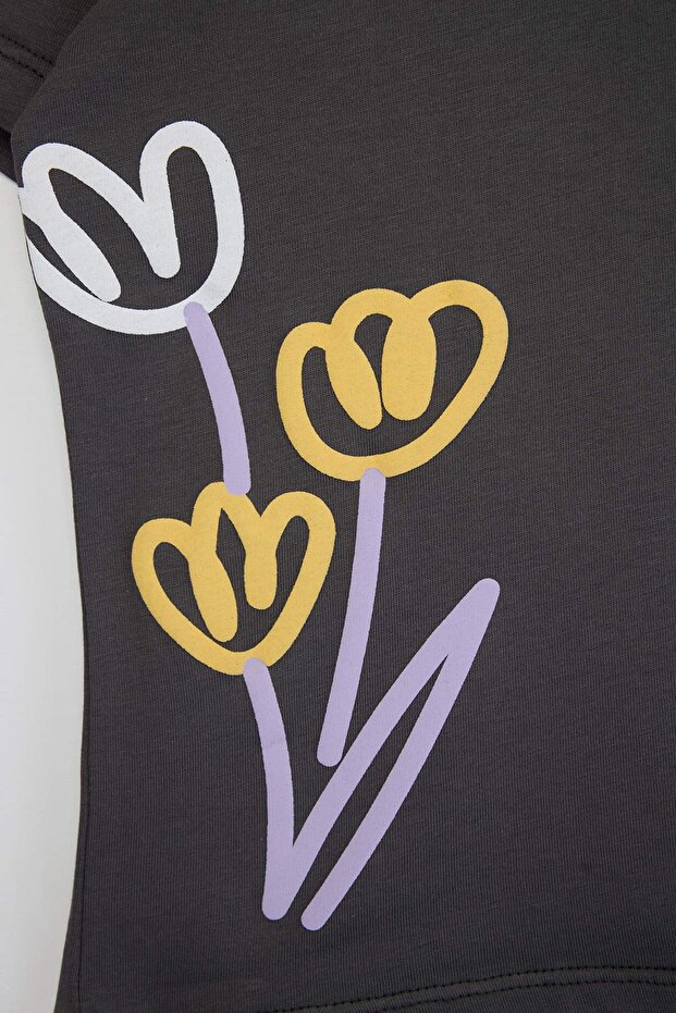 Lila-Antrasit 2'li Kız Çocuk Örme T-Shirt TKDSS26TS00030 - 9
