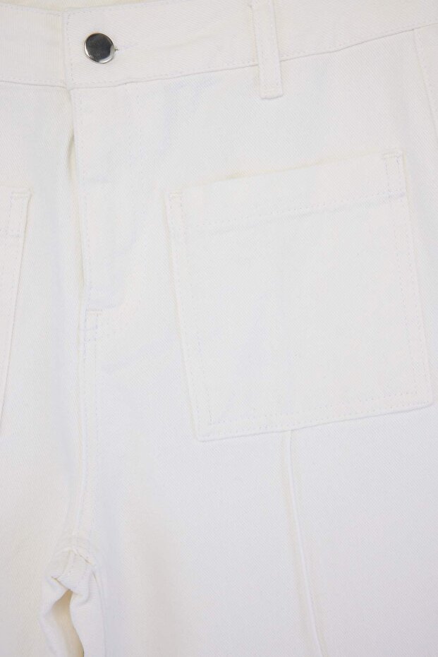 Beyaz Cep Detaylı Yüksek Bel %100 Pamuk Wide Leg Jeans TWOSS26JE00162 - 6