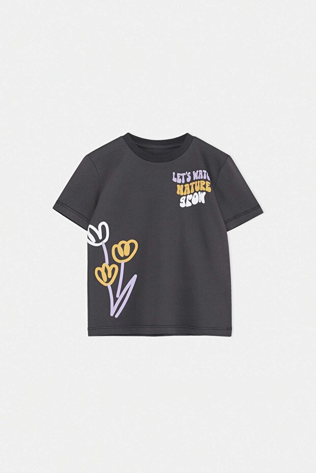 Lila-Antrasit 2'li Kız Çocuk Örme T-Shirt TKDSS26TS00030 - 7