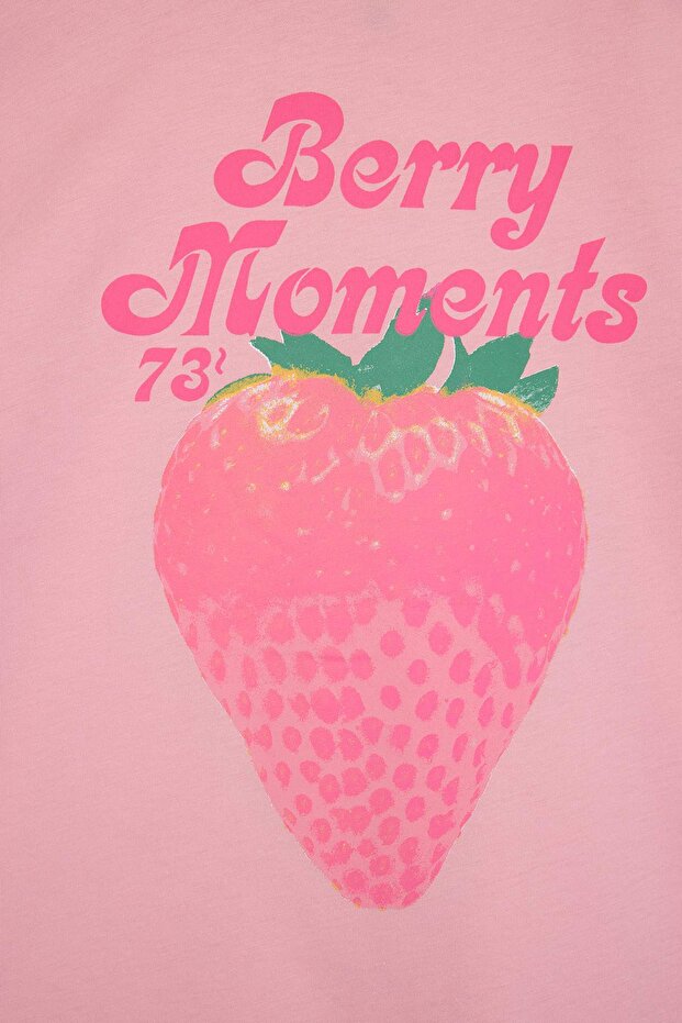 Lila-Pembe Baskılı Örme T-Shirt TKDSS26TS00027 - 9
