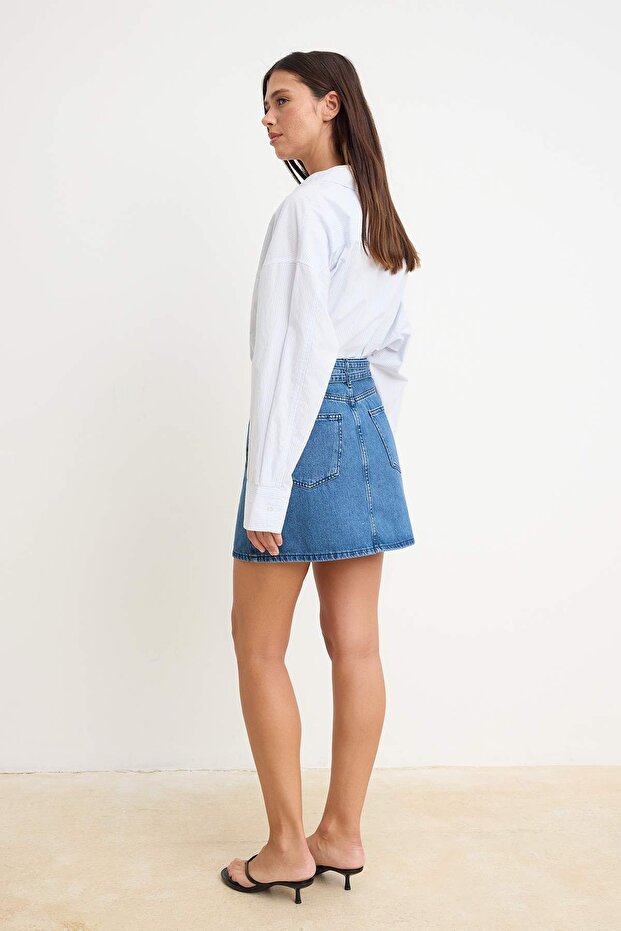 Mavi Kemer Detaylı Mini Denim Etek TWOSS26ET00185 - 4