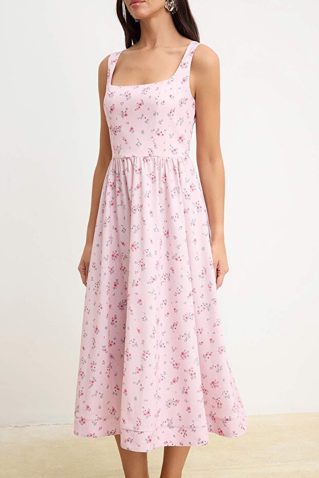 Pembe-Çok Renkli Midi Dokuma Elbise TWOSS26EL00658 - 3