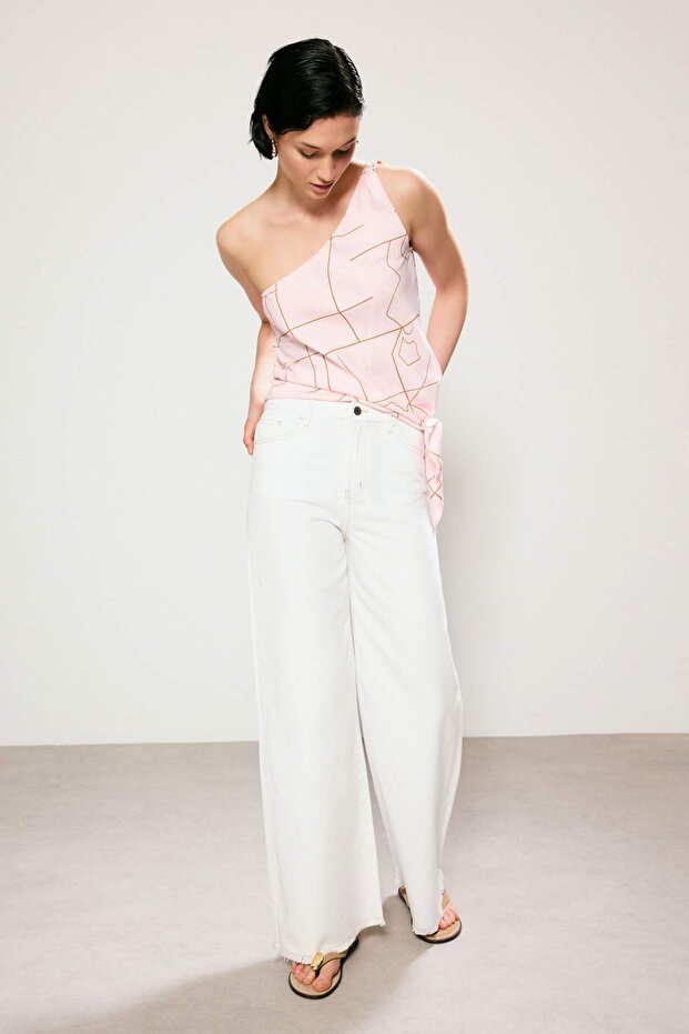 Trendyol Studio Collection Ekru Tencel Karışımlı Yüksek Bel Wide Leg Jeans TWOSS26JE00244 - 2
