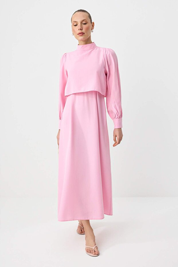 Pembe Astarsız Düz Dokuma Elbise&Tulum Terryviskon Tesettür Elbise TCTSS24EB00190 - 1