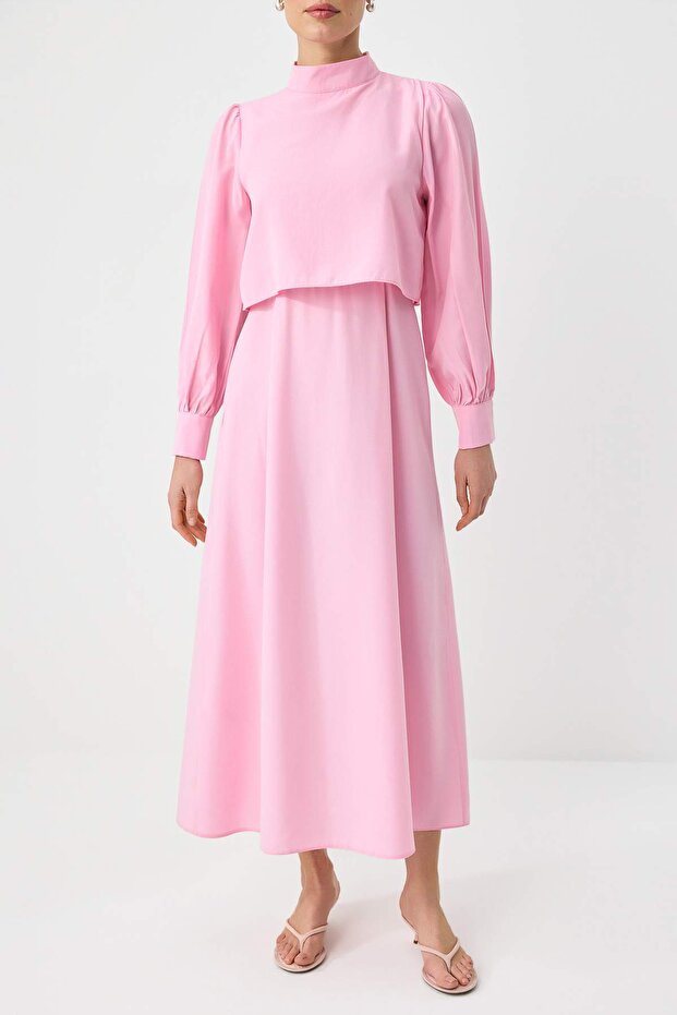 Pembe Astarsız Düz Dokuma Elbise&Tulum Terryviskon Tesettür Elbise TCTSS24EB00190 - 3