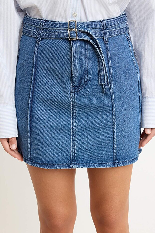 Mavi Kemer Detaylı Mini Denim Etek TWOSS26ET00185 - 3